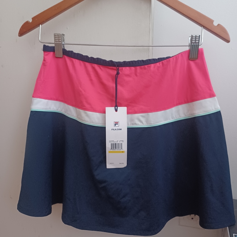 NWT NEW FILA NAVY BLUE HOT PINK MEDIUM TENNIS SKORT SKIRT COLOR BLOCK HERITAGE